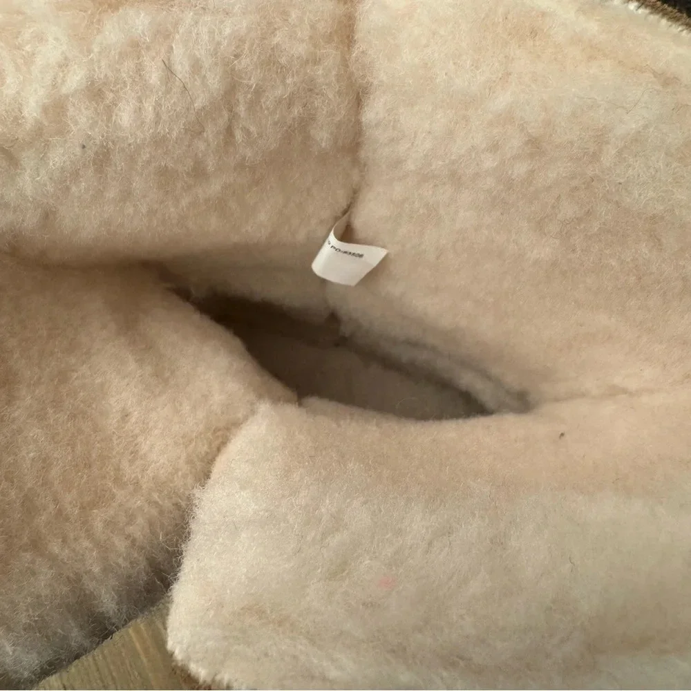 Suede Wool Lined Mid-Calf Boots Tan Ankle Strap Accent‎ size 9 Cozy Tara M Zoe